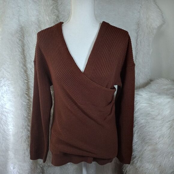 SHEIN BROWN V-NECK WRAP SWEATER SZ.6 EUC - Picture 2 of 6